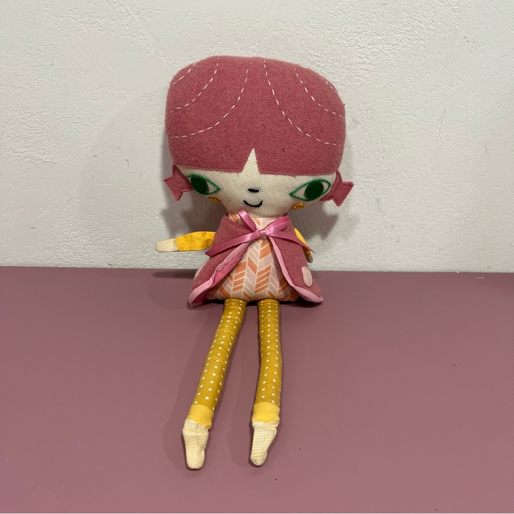 Land of Nod Cloth Doll Plush Pillow Decor long legs Crate&Kids pink yellow 2014